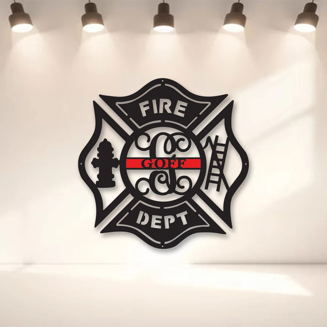 Firefighter Metal Maltese Cross W Ladder Custom Metal Fire Department Sign Monogram Door Hanger Firefighter Gift