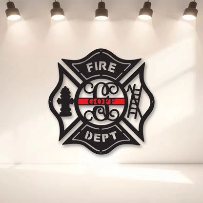Firefighter Metal Maltese Cross W Ladder Custom Metal Fire Department Sign Monogram Door Hanger Firefighter Gift