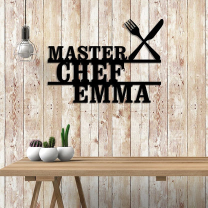 Personalized Name Cooking Master Chef Metal Sign, Custom Restaurant, Home Kitchen, Metal Laser Cut Metal Signs Custom Gift Ideas
