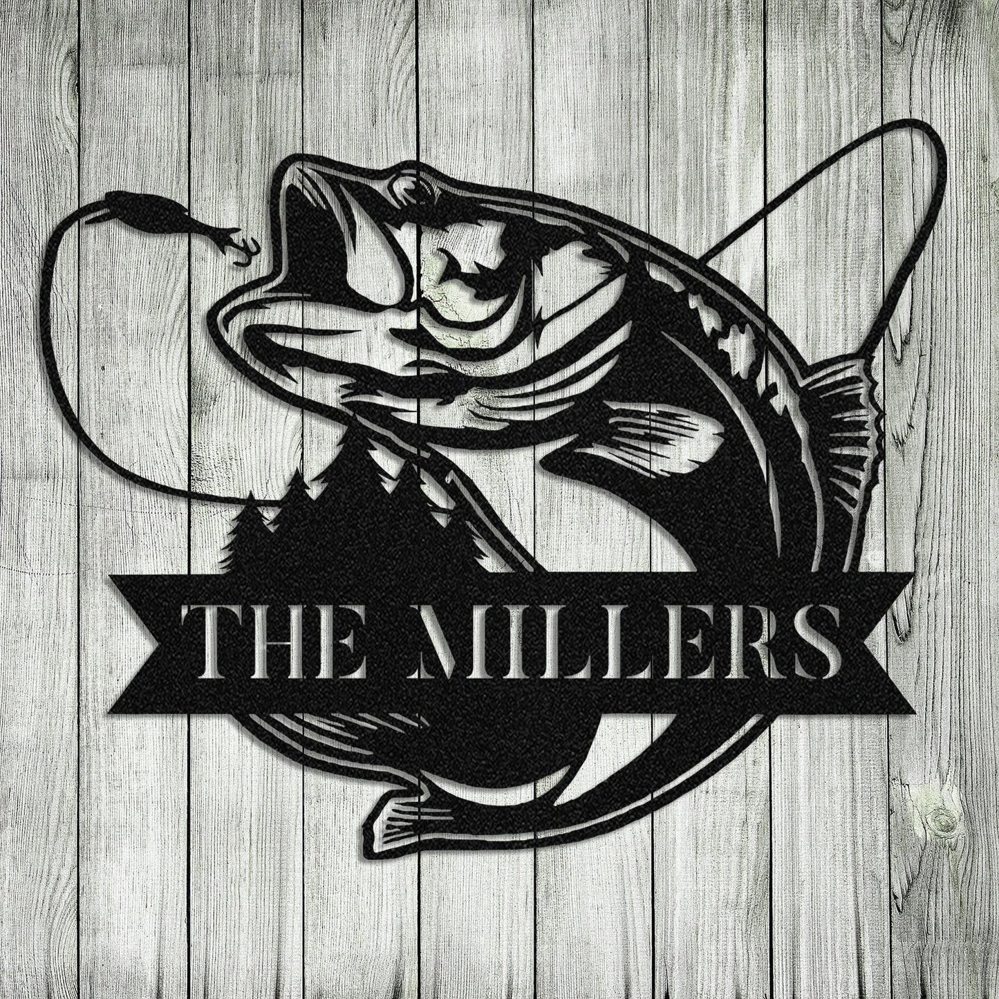 Personalized Name Bass Fish Fishing Metal Sign Monogram, Custom Outdoor Cabin, Wall Decor, Wedding Art Gift For Fisherman, Metal Laser Cut Metal Signs Custom Gift Ideas