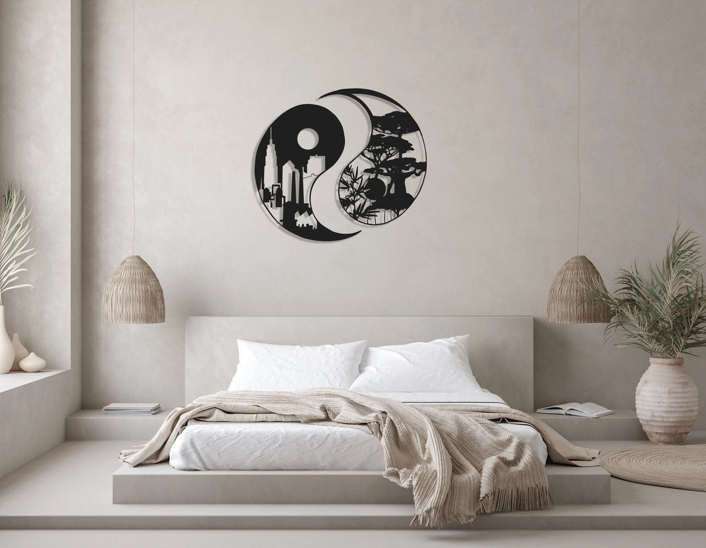 Yin Yang 2PCS Metal Wall Decor, City & Forest, Metal Wall Art, Housewarming Gift, Home Decor, Office Decor,, Metal Laser Cut Metal Signs Custom Gift Ideas
