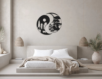 Yin Yang 2PCS Metal Wall Decor, City & Forest, Metal Wall Art, Housewarming Gift, Home Decor, Office Decor,, Metal Laser Cut Metal Signs Custom Gift Ideas