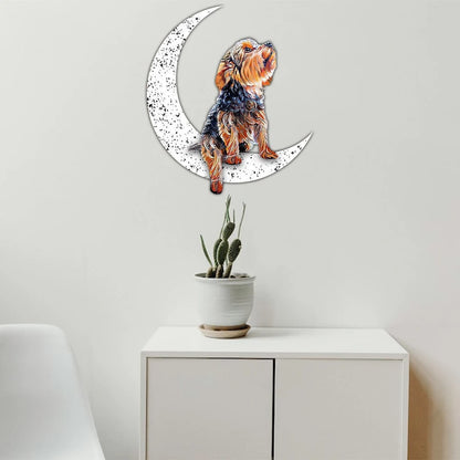 Dog Metal Sign Yorkshire Terrier Sit On The Moon Gift for Dog Lover