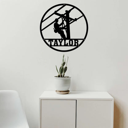 Lineman Last Name Metal Sign Lineman Gift Lineman Sign Personalized Lineman Christmas Gift Custom Metal Sign Door Hanger