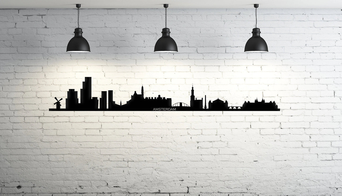 Amsterdam City Silhouette Metal Wall Art, Housewarming Gift, Metal Art, Metal Wall Decor, Large Metal Wall Art, Metal Skyline,wall Art, Metal Laser Cut Metal Signs Custom Gift Ideas