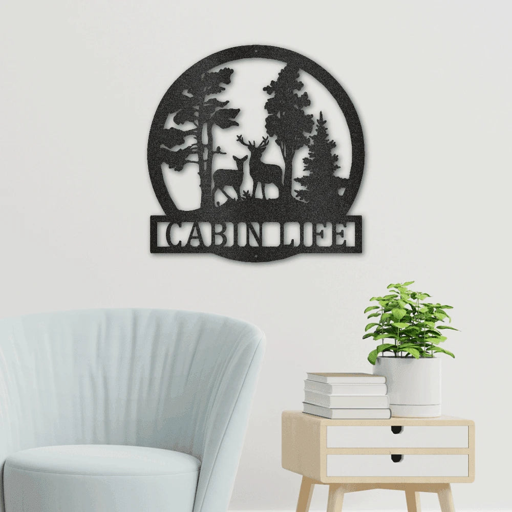 Personalized Deer in the Woods Steel Art Wall Decor Metal Name Sign Laser Cut Metal Signs Custom Gift Ideas