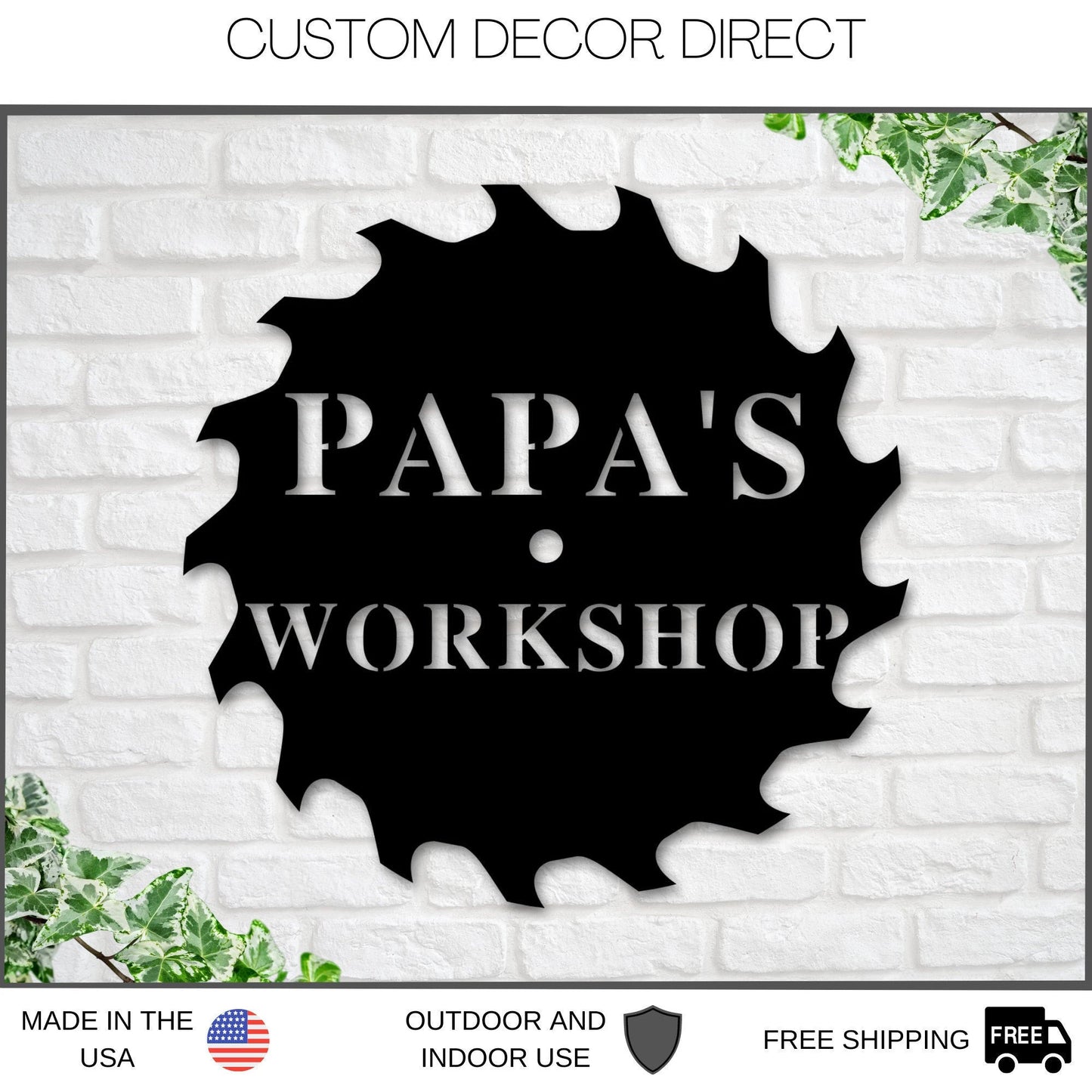 Papa's Workshop Sign In A Saw Blade, Crescent Wrench & Hammer Art, Gifts For Papa, Woodworker Sign, Custom Workshop Sign, Gift For Papa Laser Cut Metal Signs Custom Gift Ideas-2