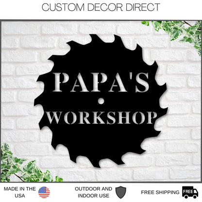Papa's Workshop Sign In A Saw Blade, Crescent Wrench & Hammer Art, Gifts For Papa, Woodworker Sign, Custom Workshop Sign, Gift For Papa Laser Cut Metal Signs Custom Gift Ideas-2
