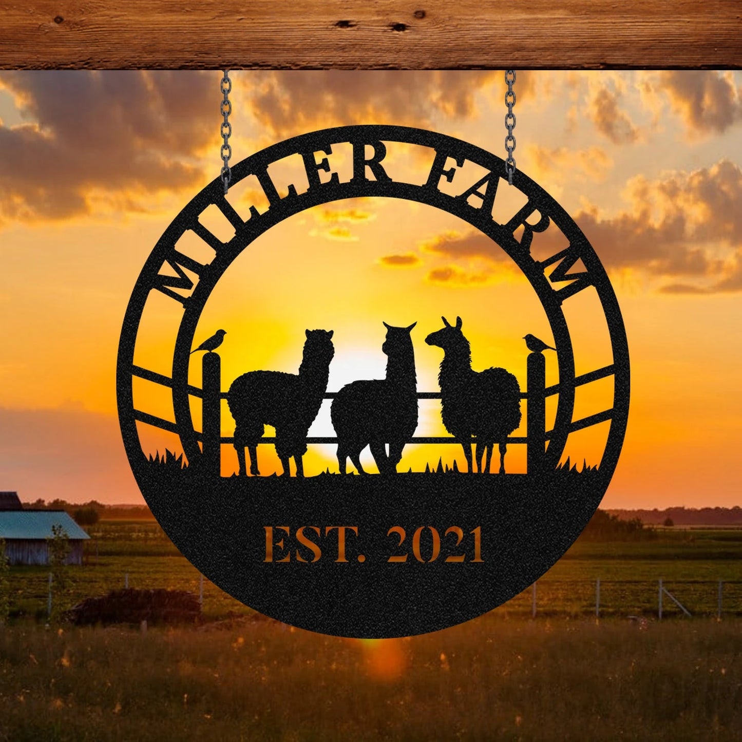 Personalized Metal Farm Sign Alpaca Monogram, Metal Laser Cut Metal Signs Custom Gift Ideas
