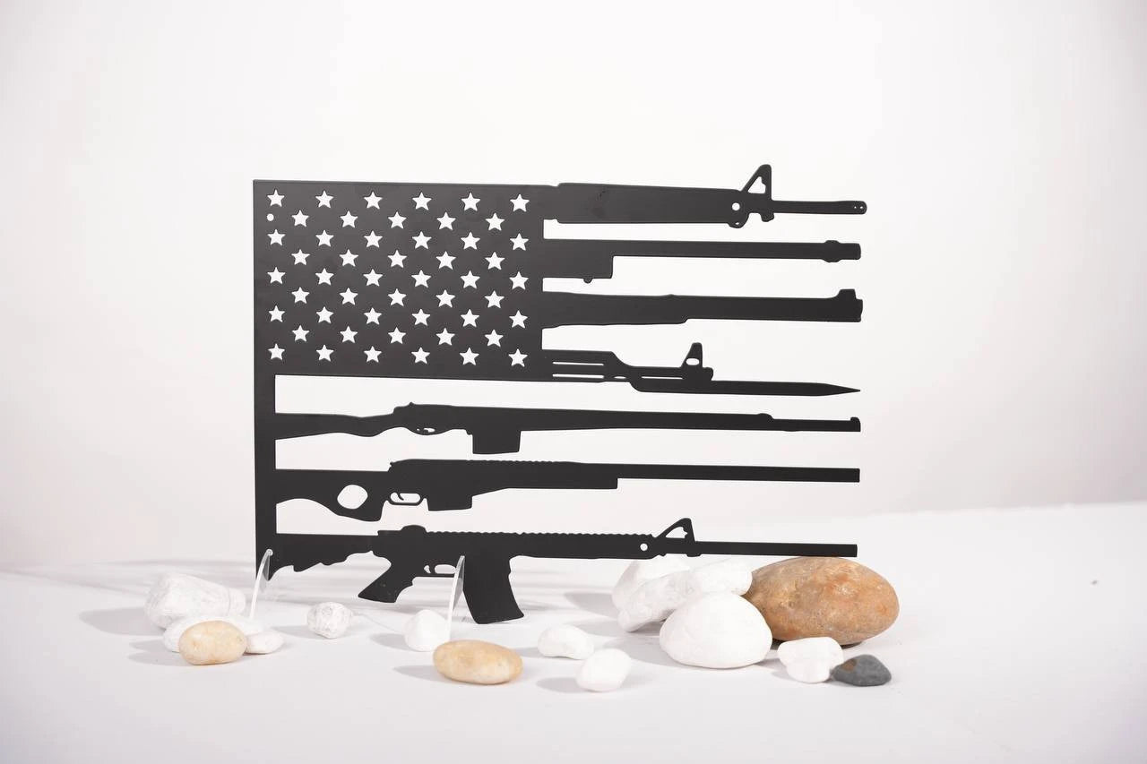US Flag Military Guns Cut Metal Sign Laser Cut Metal Signs Custom Gift Ideas Best Veteran