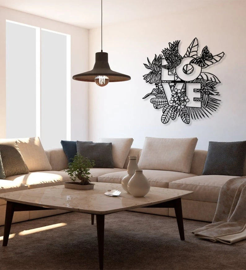 Metal Wall Decoration With The Theme Of Love In The Jungle, Modern Metal Love Decor Item , Valentine's Day Gift, Metal Wall Art,, Metal Laser Cut Metal Signs Custom Gift Ideas