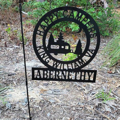 Camping Signs Happy Camper Yard, Garden, Campground Sign, Glamping Family Decor For Campsite, Personalized Family Camping Sign Laser Cut Metal Signs Custom Gift Ideas