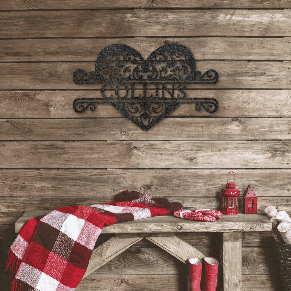 Personalized Fancy Heart Monogram Steel Art Wall Decor Metal Name Sign Laser Cut Metal Signs Custom Gift Ideas