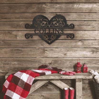 Personalized Fancy Heart Monogram Steel Art Wall Decor Metal Name Sign Laser Cut Metal Signs Custom Gift Ideas