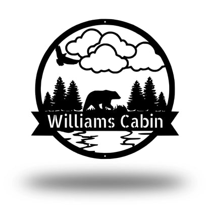Personalized Bear Metal Sign, Bear In Woods Cabin Sign, Family Name Black Bear Sign, Personalized Bear Sign, Laser Cut Metal Signs Custom Gift Ideas