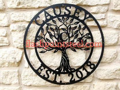 Family Name Sign, Tree Of Life Sign, Wall Decor, Plasma Cut Steel Sign ,custom Monogram,wreath, Welcome Sign, Personalized Sign, Home Decor Laser Cut Metal Signs Custom Gift Ideas