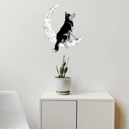 Dog Metal Sign Black Siberian Husky Sit On The Moon Gift for Dog Lover