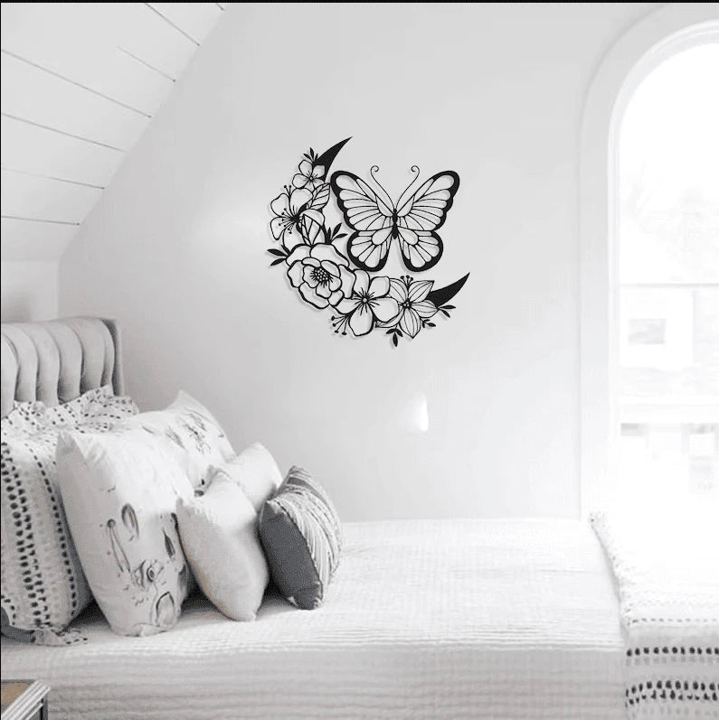 Butterfly And Floral Moon Cut Metal Sign Laser Cut Metal Signs Custom Gift Ideas
