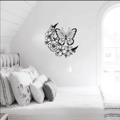 Butterfly And Floral Moon Cut Metal Sign Laser Cut Metal Signs Custom Gift Ideas