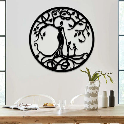 Mom And Two Kids Tree Of Life Metal Sign, Mother Nature Art Laser Cut Metal Signs Custom Gift Ideas