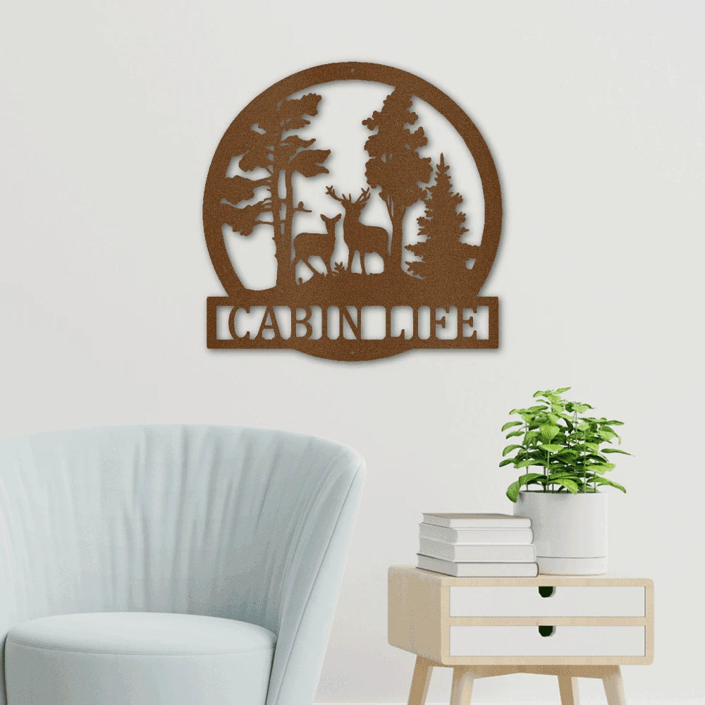 Personalized Deer in the Woods Steel Art Wall Decor Metal Name Sign Laser Cut Metal Signs Custom Gift Ideas