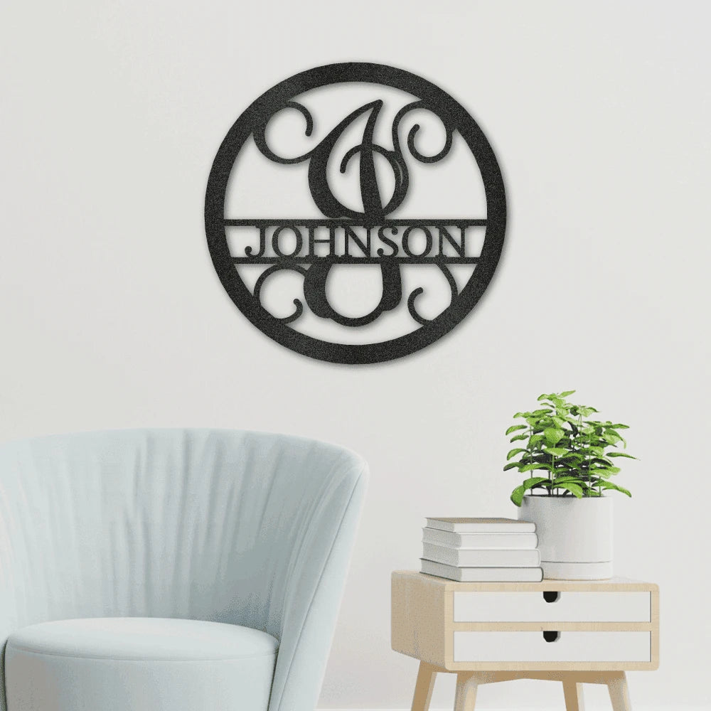 Personalized Circle Vine Monogram Steel Art Wall Decor Metal Name Sign Laser Cut Metal Signs Custom Gift Ideas