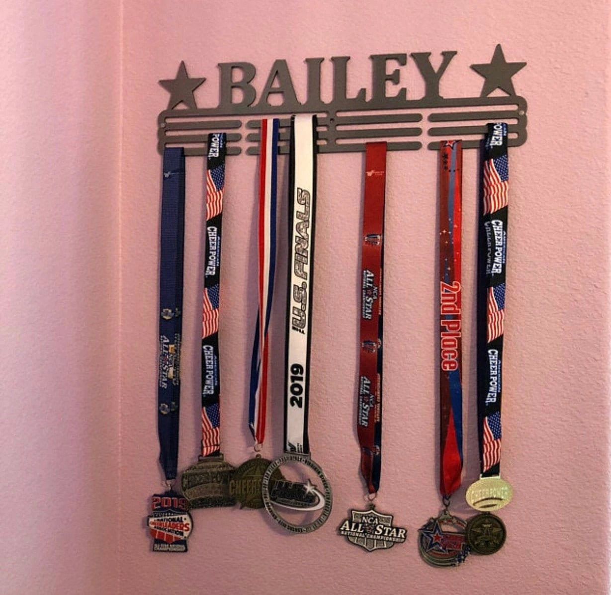 Custom Name Medal Hanger Holder Display Rack 3 Rung, Cut Metal Sign, Metal Wall Art, Laser Cut Metal Signs Custom Gift Ideas