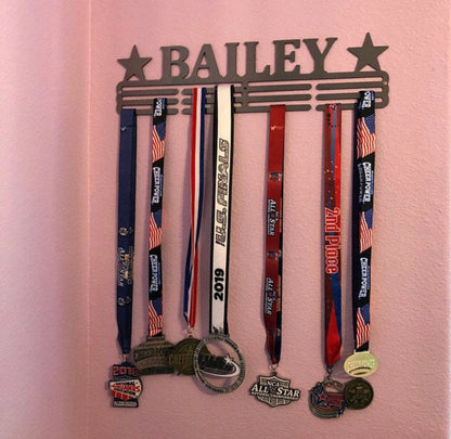 Custom Name Medal Hanger Holder Display Rack 3 Rung, Cut Metal Sign, Metal Wall Art, Laser Cut Metal Signs Custom Gift Ideas