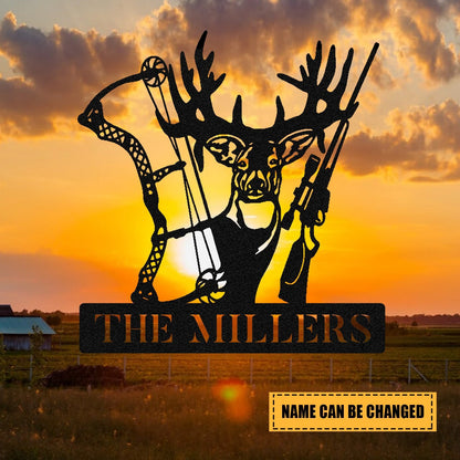 Personalized Family Name Deer Hunting Hunter Metal Sign Monogram, Metal Laser Cut Metal Signs Custom Gift Ideas