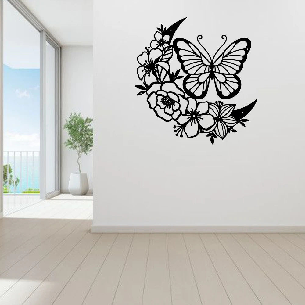 Butterfly And Floral Moon Cut Metal Sign Laser Cut Metal Signs Custom Gift Ideas