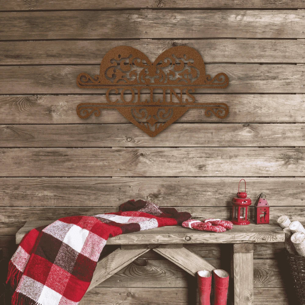 Personalized Fancy Heart Monogram Steel Art Wall Decor Metal Name Sign Laser Cut Metal Signs Custom Gift Ideas