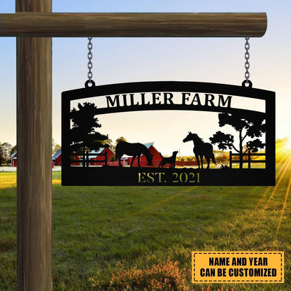 Personalized Metal Horse Dog Sign Monogram Custom Outdoor Farm Farmhouse Ranch Stable Acres Wall Decor Art Gift