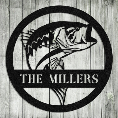 Personalized Name Bass Fish Fishing Metal Sign Monogram, Custom Outdoor Cabin, Wall Decor, Wedding Art Gift For Fisherman, Metal Laser Cut Metal Signs Custom Gift Ideas