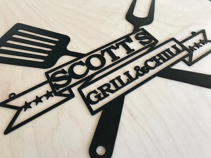 Personalized Bbq Grill Name Sign Custom Metal Wall Art Barbecue Outdoor Dad's Bbq Home Decor Housewarming Gift For Father, Papa Wall Hanging Laser Cut Metal Signs Custom Gift Ideas