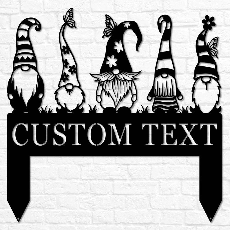 Garden Gnome Yard Stake Custom Family Name Sign Christmas Gnome Stakes Gnome Metal Art Gnome Monogram Yard Decor Outdoor Decor