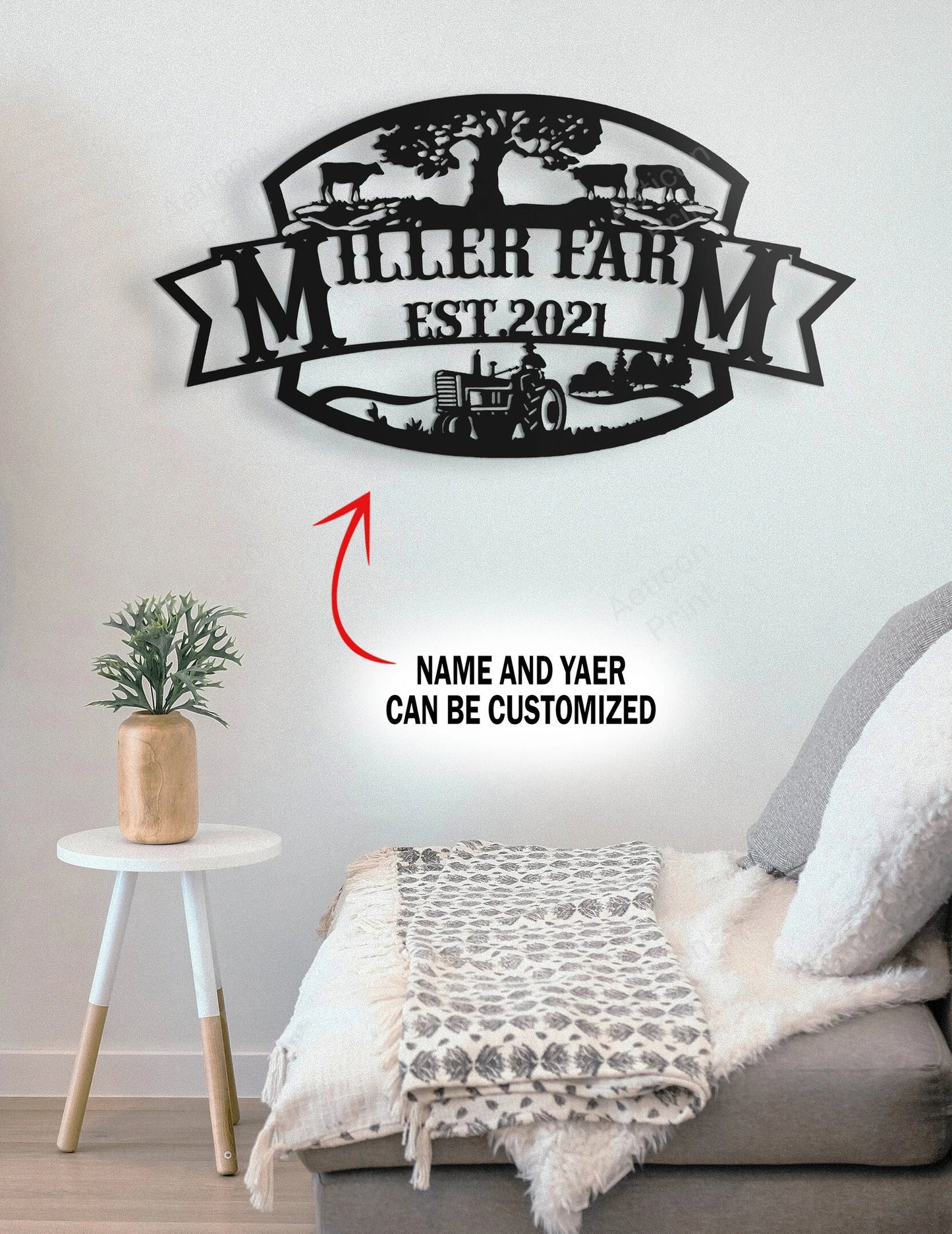 Personalized Metal Farm Sign Cow Tractor Monogram, Metal Laser Cut Metal Signs Custom Gift Ideas