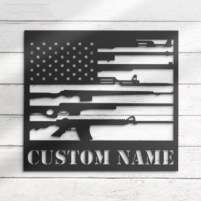 US Flag Military Guns Cut Metal Sign Laser Cut Metal Signs Custom Gift Ideas Best Veteran