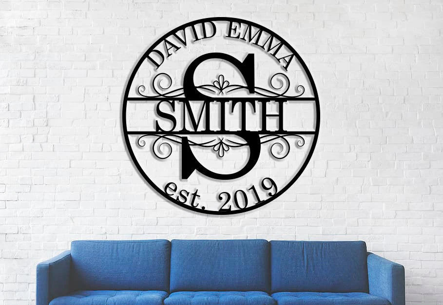 Personalized Family Name Metal Sign, Housewarming Gift, Metal Monogram Sign, Door Hanger, Last Name Sign, Metal Wall Art, Wedding Gift Laser Cut Metal Signs Custom Gift Ideas