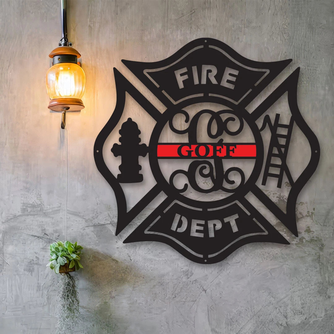 Firefighter Metal Maltese Cross W Ladder Custom Metal Fire Department Sign Monogram Door Hanger Firefighter Gift