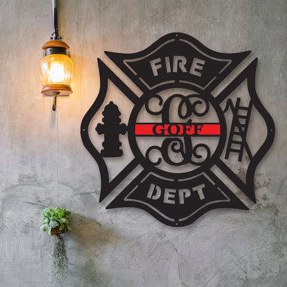 Firefighter Metal Maltese Cross W Ladder Custom Metal Fire Department Sign Monogram Door Hanger Firefighter Gift