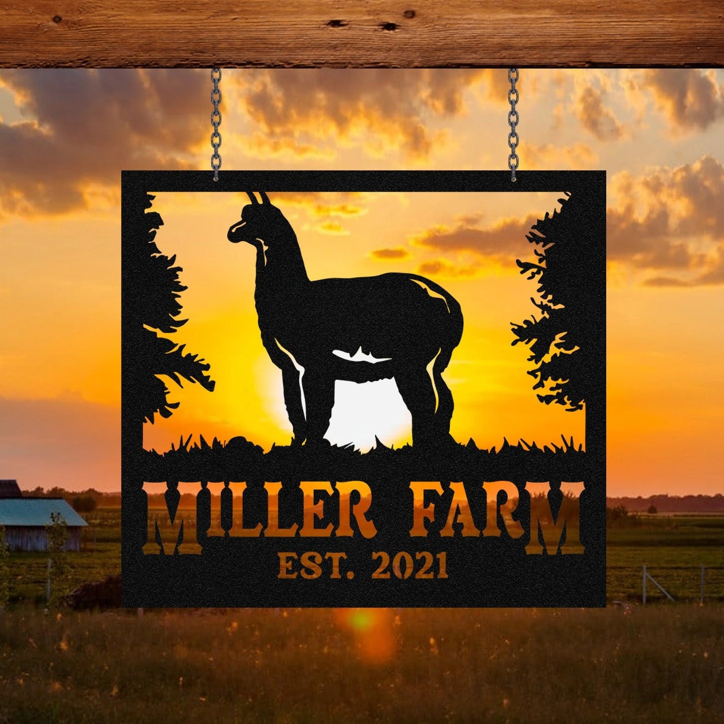 Personalized Metal Farm Sign Alpaca Monogram, Metal Laser Cut Metal Signs Custom Gift Ideas