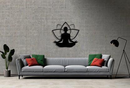 Lotus Flower With Yoga Pose Metal Wall Decor, Metal Wall Art, Housewarming Gift, Home Decor, Office Decor, Interior Design, Metal Laser Cut Metal Signs Custom Gift Ideas