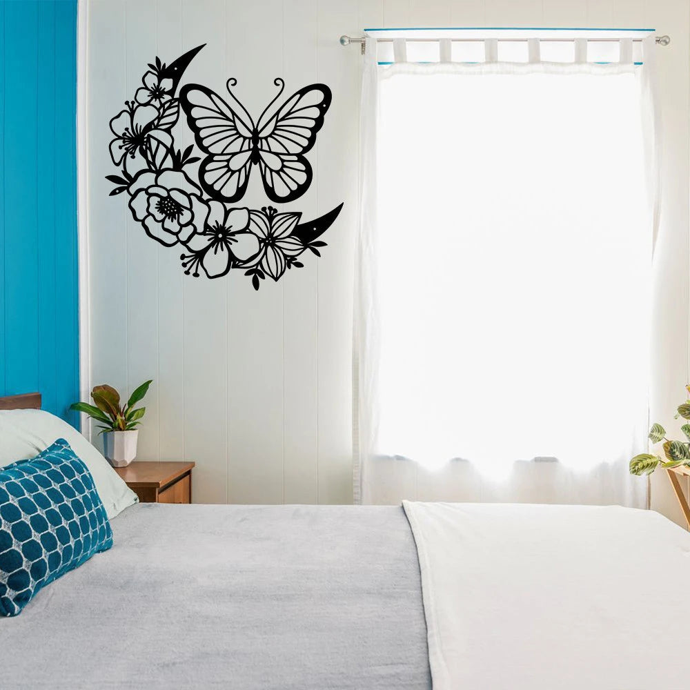 Butterfly And Floral Moon Cut Metal Sign Laser Cut Metal Signs Custom Gift Ideas