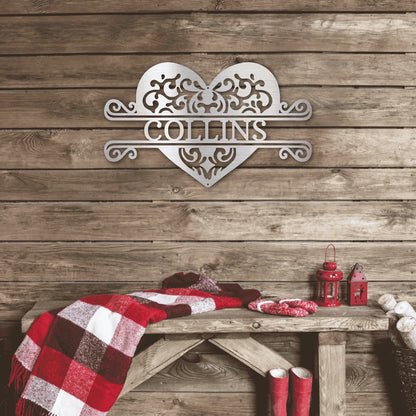 Personalized Fancy Heart Monogram Steel Art Wall Decor Metal Name Sign Laser Cut Metal Signs Custom Gift Ideas