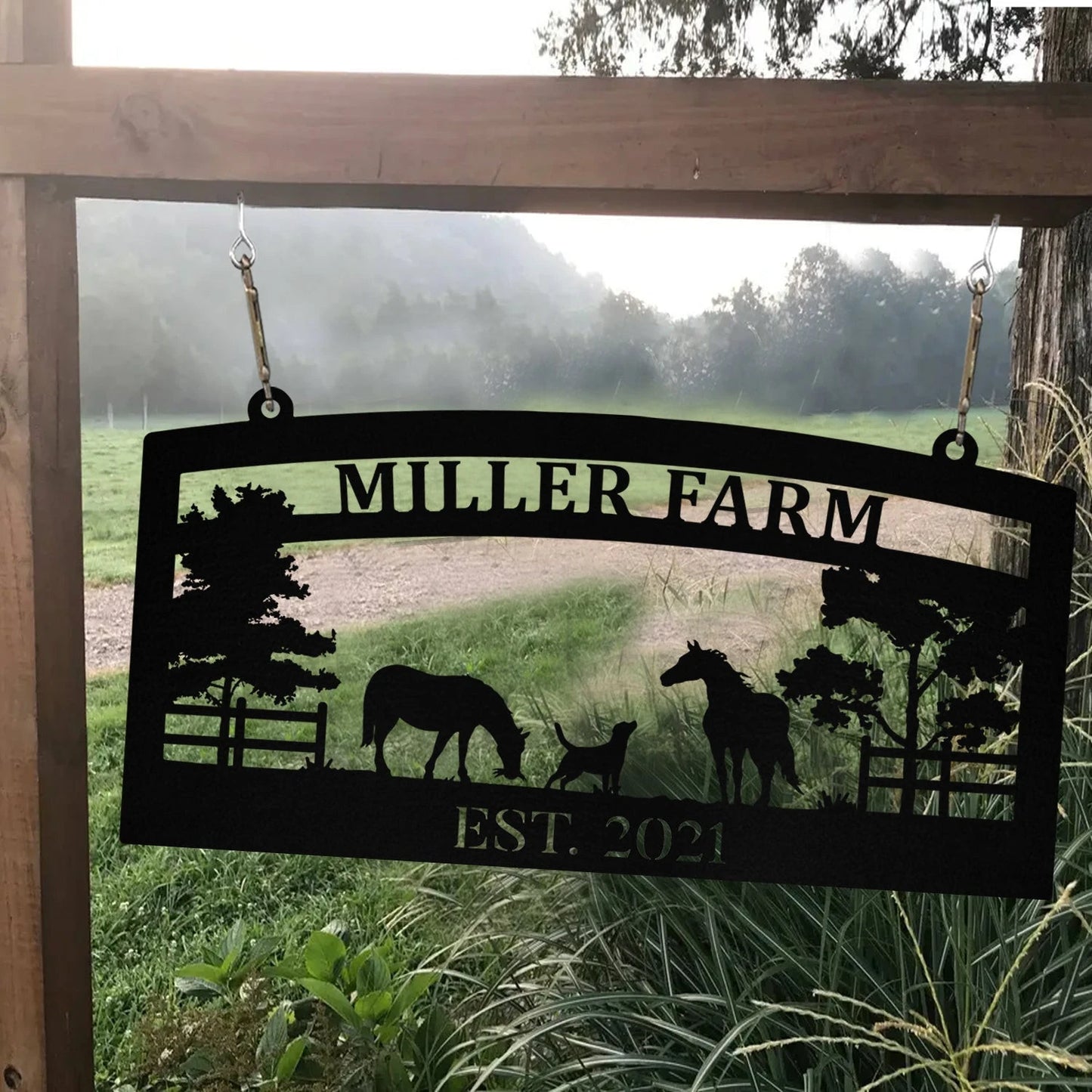 Personalized Metal Horse Dog Sign Monogram Custom Outdoor Farm Farmhouse Ranch Stable Acres Wall Decor Art Gift