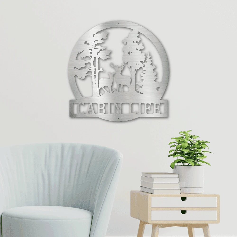 Personalized Deer in the Woods Steel Art Wall Decor Metal Name Sign Laser Cut Metal Signs Custom Gift Ideas