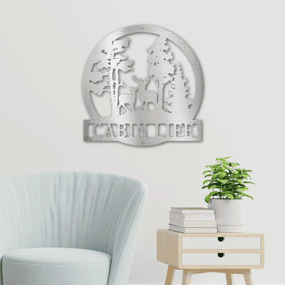 Personalized Deer in the Woods Steel Art Wall Decor Metal Name Sign Laser Cut Metal Signs Custom Gift Ideas