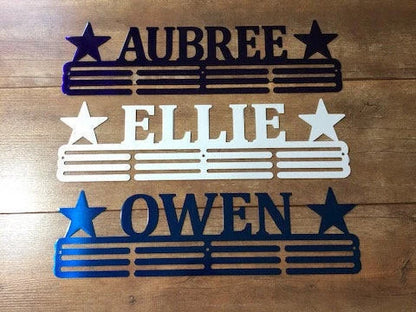 Custom Name Medal Hanger Holder Display Rack 3 Rung, Cut Metal Sign, Metal Wall Art, Laser Cut Metal Signs Custom Gift Ideas