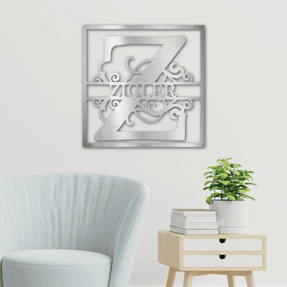 Personalized Split Square Monogram Steel Art Wall Dcor Metal Name Sign Laser Cut Metal Signs Custom Gift Ideas