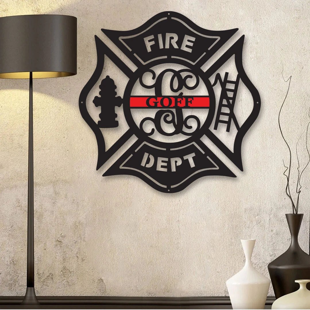 Firefighter Metal Maltese Cross W Ladder Custom Metal Fire Department Sign Monogram Door Hanger Firefighter Gift